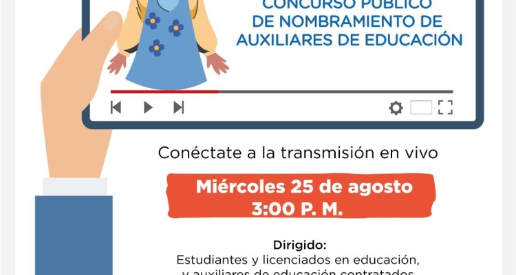 Una oportunidad para postular al cargo de Auxiliar de Educación entérate los detalles ingresando el miércoles 25 de agosto 3:00 P. M. En el siguiente enlace